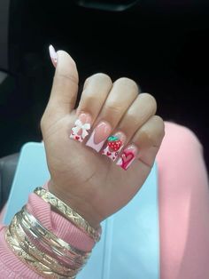 Cute Simple Nails Pink, Nail Art On Pink Nails, Acrylics Design, Strawberry Nails, Waste Of Time