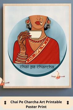 Chai Art Painting, Wall Painting Ideas For Kitchen, Chai Painting Canvas, Chai Mandala Art, Art For Kitchen Wall Paintings, Painting For Kitchen Walls, Chai Shop Name Idea, Kitchen Wall Poster, Aesthetic Creative Ideas