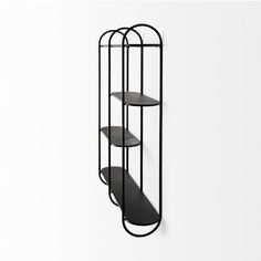 a black shelf with three shelves on the side and one is hanging from it's sides