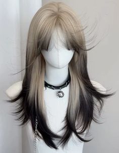 Hair Colors Black And Blonde, Blonde Bottom Dark Top Hair, Cute Blonde Hair Ideas, Blonde Black Ombre, Black Tips On Blonde Hair, Blonde And Black Skunk Hair, White And Black Dyed Hair, Ash Blonde Black Hair, Blonde Top Brown Bottom Hair