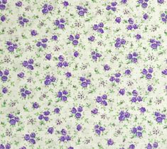 purple flowers on white fabric with green leaves