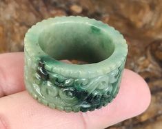 Rare Hand Carved Jadeite Round Ring Band or Thumb Ring US Size | Etsy Vietnam Carved Green Jade Rings, Green Carved Jade Rings, Engraved Green Emerald Ring, Carved Green Round Jewelry, Green Carved Rings For Anniversary, Green Carved Round Jewelry, Collectible Round Green Emerald Ring, Uncharted Aesthetic, Adornment Jewelry