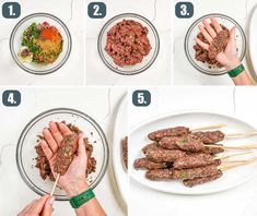 step by step instructions on how to make meat skewers with vegetables and spices