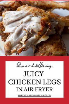 juicy chicken legs in air fryer with text overlay