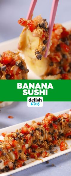 banana sushi with red peppers and other toppings