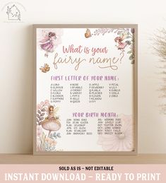 a printable fairy name sign on a shelf