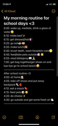 Study Schedule For Night People, Self Care Before School Starts, Morning Routine For When School Starts At 9:00, 6am To 7am Morning Routine For School, Get Ready For School Checklist, School Morning Routine 5 Am Leave At 7, School Morning Routine 5 Am, Middle School Schedule