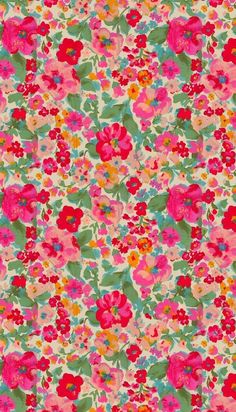 an image of a flowery fabric with pink and green flowers on it, all in different colors