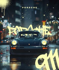 a car is parked on the street in front of graffiti