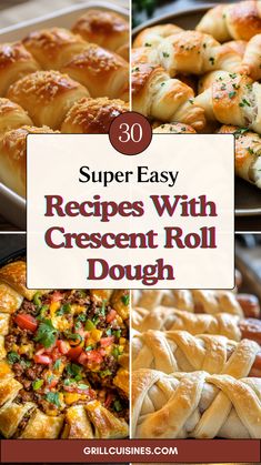 Discover 30 delicious, simple Simple Crescent Roll Recipes for breakfast, pizza, desserts, casserole main dish, appetizers, snacks, bake sale, etc. These are perfect Cheesy Crescent Rolls recipes to try out this fall and autumn season on Thanksgiving and Christas Cheesy Crescent Roll Recipes, Crescent Rolls Recipes, Cheesy Crescent Rolls, Cheese Crescent Roll Recipes