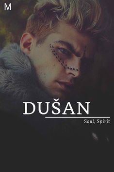 a man with his face painted black and white in the background is an advertisement for dusan soul, spirit