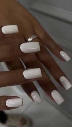 White Winter Nails Short, Nails 2024 White, White Nails Plain, Plain White Acrylic Nails, White Polish Nails, Nails Shape Square, White Fingernails, Nails White Square, Plain White Nails