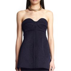 New Proenza Schouler Strapless Jacquard Bustier Top New With Tags Size- 6 Detail: - Sleeveless - Sweetheart Neckline - Padded Cups - Inner Built-In Bra With Side Zipper Close And Back Boning - Double Side Zipper Close - Frayed Trims - Contrast Elasticated Back Panel Color- Midnight Material- 71% Cotton, 29% Wool Luxury Sleeveless Corset, Elegant Corset For Date Night, Elegant Tops With Boned Bodice For Date Night, Elegant Evening Top With Boned Bodice, Elegant Strapless Top With Boned Bodice, Chic Formal Corset With Built-in Bra, Elegant Strapless Top For Cocktail, Sweetheart Neckline Corset For Formal Wear, Elegant Strapless Top For Date Night