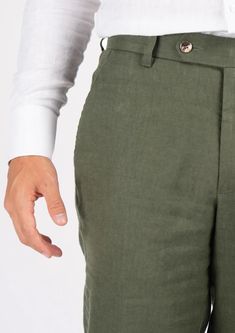 The Juniper Green Linen pants are crafted from pure linen fabric that exudes classic vibes with the forest green hue. Its sophisticated and refined craftsmanship will effortlessly elevate any outfit. For those seeking an effortless display of fine taste, these custom made pants are the perfect choice. Olive Linen Bottoms With Pockets, Green Linen Straight Pants, Green Linen Trousers, Green Linen Pants, Juniper Green, White Linen Shirt, Body Posture, Body Proportions, Cotton Jacket