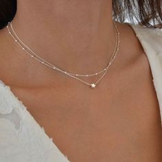 Necklace Silver Layered, Silver Layered Necklace, Necklace Set Silver, Silver Star Necklace, Silver Jewlery, Prom Necklaces, Chain Necklace Silver, Simple Silver Jewelry