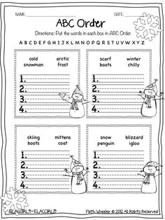 the abc order worksheet for winter