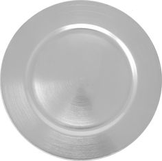 an empty silver plate on a white background