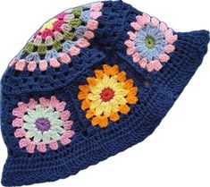 Crochet Hat Winter, Harry Styles Cardigan, Rainbow Cardigan, Patchwork Cardigan, Granny Square Afghan, Festival Hat, Crochet Bucket, Crochet Bucket Hat, Hippie Bags