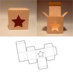 an origami box with a star on the front and one in the back