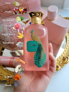 this is a fruity, sweet, citrus, rose, white floral, woody, powdery, aquatic fragance. this is a very fresh, fruity, sweet fragrance but when it drys out it turn into a very mature aroma. Fruity Arab Perfumes, Sweet Floral Perfume, Perfume Hacks, Floral Scents, Sweet Fragrance