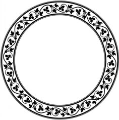 a black and white drawing of a round frame with flowers on it, in the center