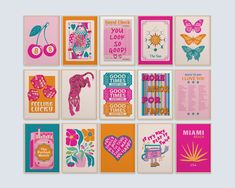 a bunch of cards with different designs on them