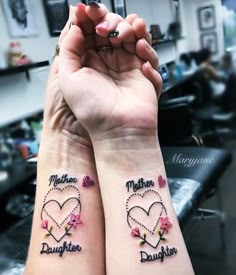 two people with matching tattoos on their arms