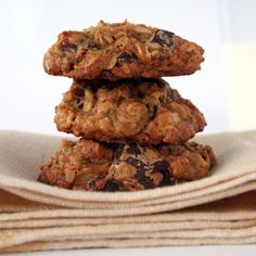 three oatmeal cookies stacked on top of each other