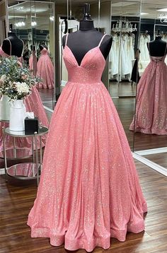 Pink Sequin Empire A-line Long Prom Dress Dress Display, Pink Prom Dress, Pink Prom, Cute Prom Dresses, Long Prom Dresses, Pretty Prom Dresses, Sophisticated Dress, Grad Dresses, Pink Prom Dresses