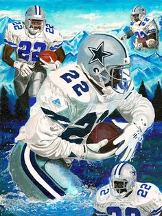 a painting of cowboys football players in the water