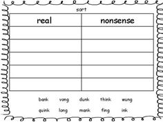 the real nonsense worksheet for kids to practice reading and writing their own words