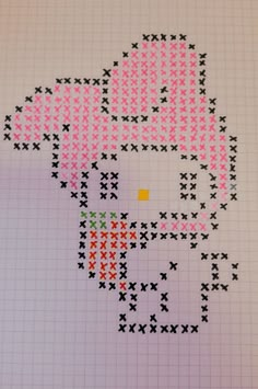 a cross - stitch pattern with an image of a woman's face in pink and black