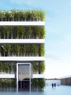 an architectural rendering of a building with plants growing on it