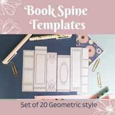 a set of 20 geometric style books with the title book spines templates on it