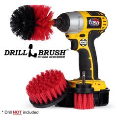 the drill brush is being used to clean and polish up some items in this image