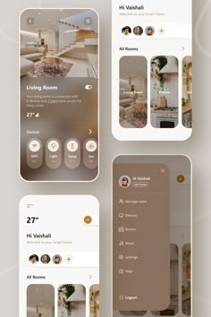 the interior design app is shown in three different screens