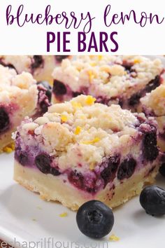 blueberry lemon pie bars on a white plate