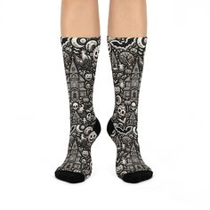 Embrace the spooky season with our 'Haunted Halloween Patterned Socks'! These cozy socks feature a gothic pumpkin and skull design that adds a hauntingly stylish touch to your outfit. Perfect for those chilly autumn nights, the intricate artwork showcases eerie haunted houses, ghostly figures, and whimsical bats against a dark, mysterious backdrop. Whether you're lounging at home or stepping out for a Halloween party, these socks are sure to keep your feet comfy and festive. Ideal for gifting or treating yourself, they are a must-have for any Halloween enthusiast. Add a touch of the macabre to your wardrobe with these bewitching socks! Gothic Pumpkin, Dark Mysterious, Intricate Artwork, Pumpkin Skull, Haunted Halloween, Autumn Night, Haunted Houses, Cozy Socks, Patterned Socks