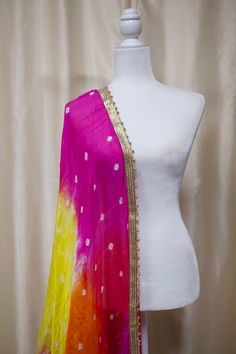 *Includes one piece - dupatta only (shawl) *Our store is located in Los Angeles and in-store pick up is welcome. Multicolor Chanderi Saree With Sheer Dupatta, Pink Bohemian Art Silk Dupatta, Multicolor Unstitched Saree With Sheer Dupatta, Yellow Bandhani Print Dupatta In Traditional Drape, Unstitched Multicolor Saree With Sheer Dupatta, Yellow Dupatta With Bandhani Print And Traditional Drape, Multicolor Silk Scarf With Traditional Drape, Multicolor Silk Scarf For Festival, Multicolor Bohemian Silk Scarf