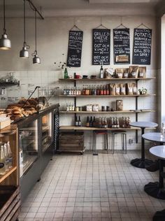 the interior of a restaurant with lots of counter space