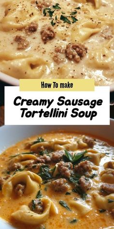 Cozy Creamy Sausage Tortellini Soup Recipe – Autumn Comfort Food Warm up your chilly evenings with this deliciously creamy sausage tortellini soup! Packed with hearty Italian sausage, tender tortellini, and fresh spinach, this easy recipe is perfect for fall. Discover the comforting flavors that will fill your kitchen with inviting aromas and your belly with warmth. Tortellini Sausage Spinach Soup, Creamy Sausage Tortellini Soup, Creamy Sausage Tortellini, Italian Sausage Tortellini Soup, Autumn Soup, Creamy Tortellini Soup, Best Potato Soup, Creamy Soup Recipes