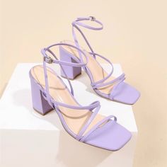 These Were Purchased And Never Worn. They Are Brand New, Did Not Fit. Size 6, Light Purple Colored With A Chunky Heel About 3 Inches. They Are Very Comfortable And Super Cute To Pair With A Summer Dress. Lavender Heels, Summer Sandals Heels, Purple High Heels, Shein Shoes, Purple Sandals, Purple Heels, Fashion Shoes Heels, White Sandals Heels, Summer Heels