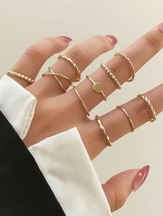 10pcs Metal Simple Personality & Fresh Geometric Rings Matching Ring Set, Gold Finger Rings, Geometric Ring, Gold Ring Sets, Finger Rings, Matching Rings, Minimalist Rings, Colorful Heart, Stylish Jewelry