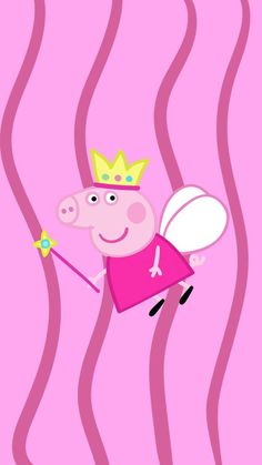 peppa pig flying through the air wearing a crown and holding a wand in his hand