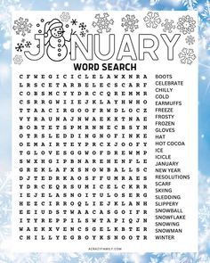 a word search for the holidays with snowflakes and words to help kids learn how to