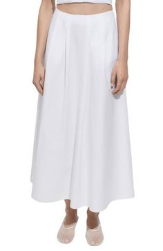 Flowy and flared, this lightweight, cotton-rich skirt will anchor your look with polish. Hidden back-zip closure Side-seam pockets 82% cotton, 15% polyamide, 3% lyocell Machine wash, line dry Made in Turkey Chic A-line Maxi Skirt For Daywear, Chic Cotton A-line Pleated Skirt, White Cotton A-line Maxi Skirt, Daywear A-line Lined Skirt, White A-line Cotton Maxi Skirt, Elegant A-line Cotton Skirt, Cotton A-line Gathered Skirt, Spring A-line Maxi Skirt With Pleated Hem, Elegant Cotton A-line Pleated Skirt