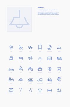 a large set of blue line icons on a white background