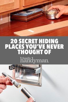 two pictures with the words, 20 secret hiding places you've never thought of