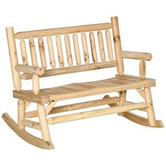 a wooden rocking chair on a white background