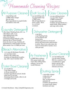 the recipe for homemade cleaning is shown in blue and green colors, with instructions on how to